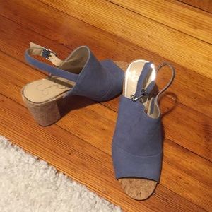 Jessica Simpson blue heels with cork heel.